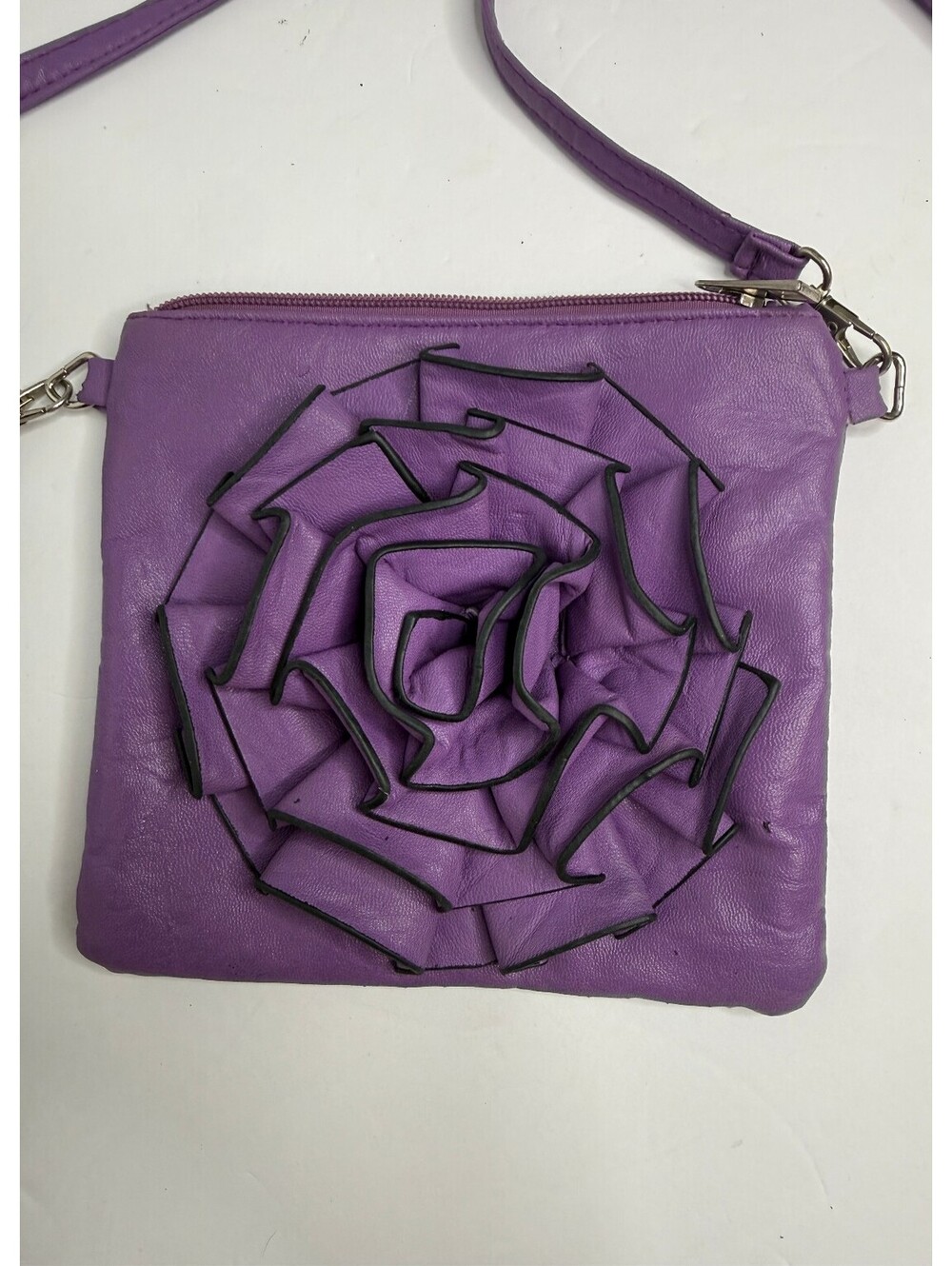 Purple 3D Rose Floral Crossbody Bag Faux Leather Y2K Statement Purse